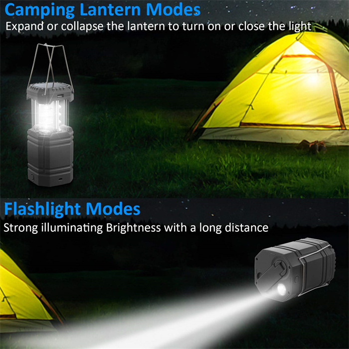 Hand Crank Camping Lantern Flashlight Solar Powered Rechargeable LED Camping Light with USB Charger