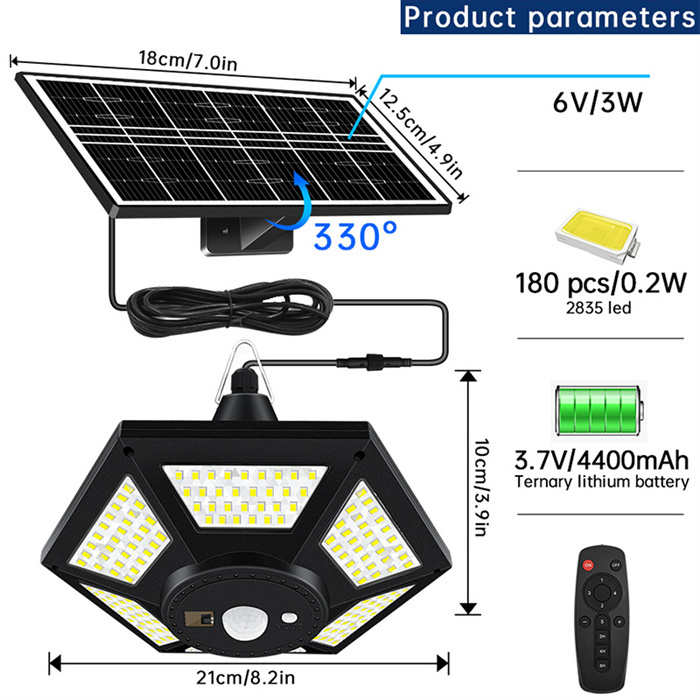 180LED Solar Shed Light Motion Sensor 5 Lighting Modes for Garage Patio Barn