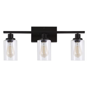 Modern Black 3-Light Bathroom Light Fixtures Vanity Light with Clear Glass Shade Wall Lamp for Mirror Living Room