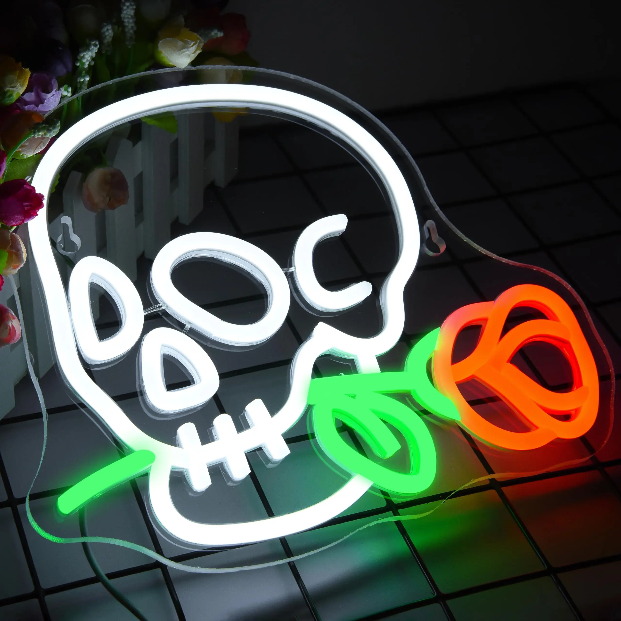 Skull Head Neon Sign Halloween Skeleton Skull LED Light Sign Neon Lights For Wall Decor Anime Skeleton Decor LED Lamp