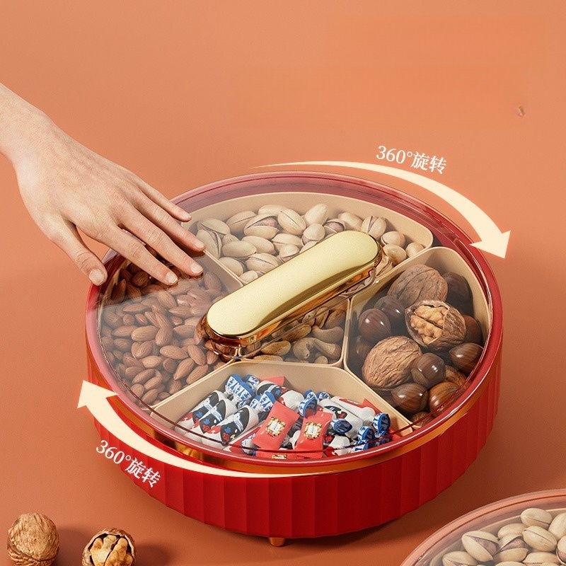 Party supplies Storage Tray Rotating Snack Nuts Candy Dish box Plate Fruit Plastic wedding compote with lid