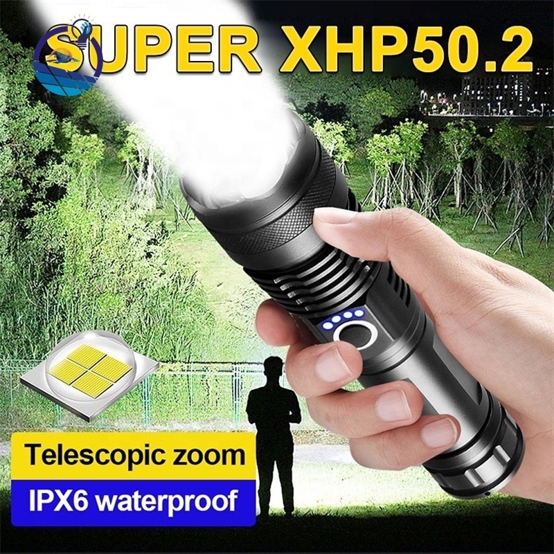 NEW High Power Led Flashlight XHP50 18000Lumens Super Bright Flashlight with Power Display Camping USB Zoomable Flashlight