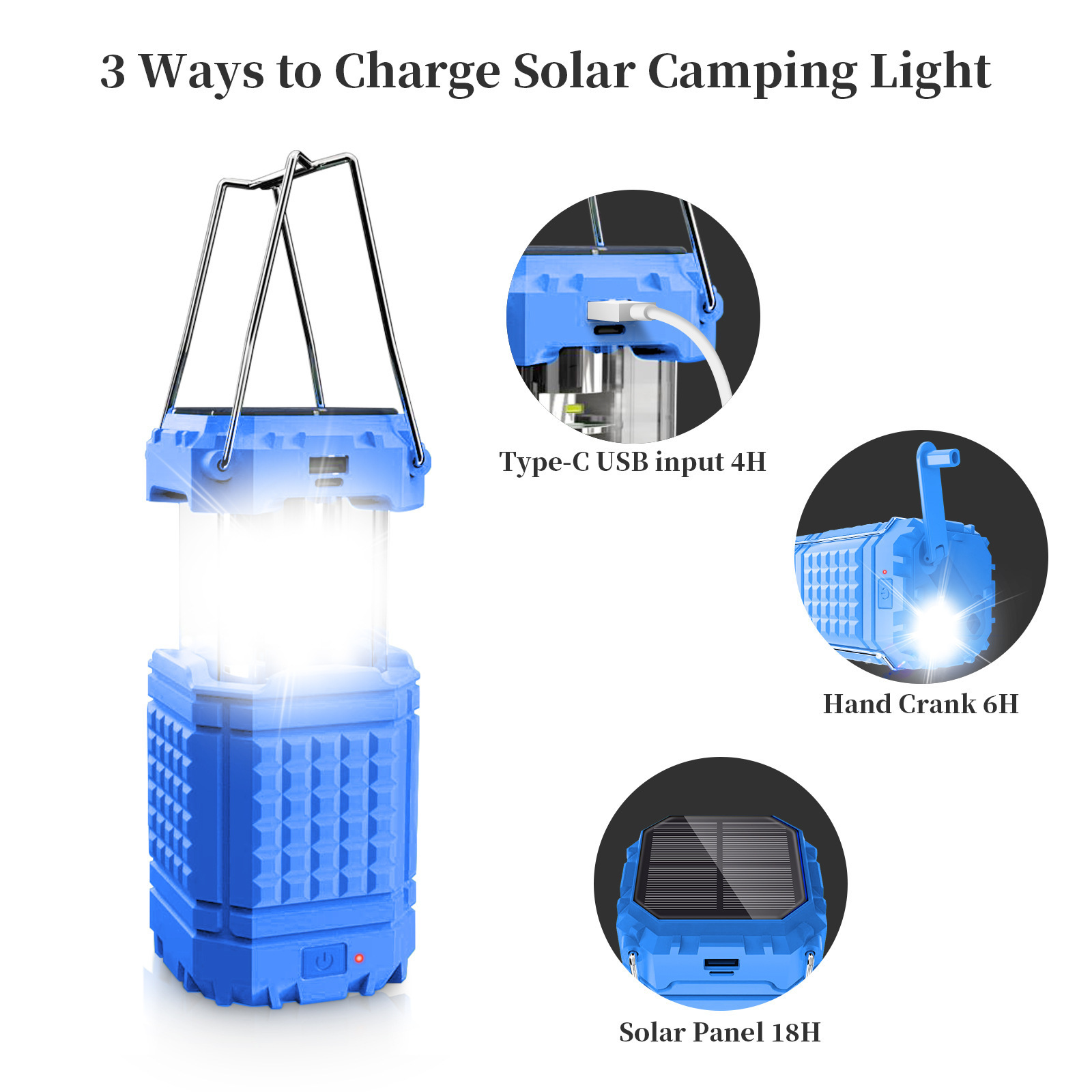 New Arrival 2023 Rechargeable Usb Charger 3000mah Powerbank Tent Lights Led Camping Lanterns Crank Hand Solar Lights