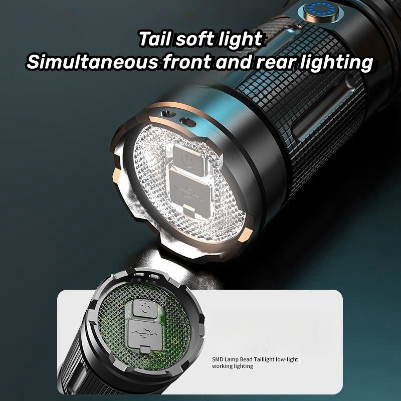 Household Laser Flashlight Outdoor Camping High Light High Beam Type-C Fast Charging LED Taillight Telescopic Zoom Flashlight