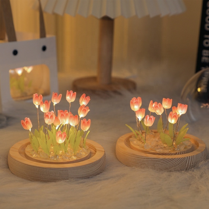 OEM Tulip Night Light Cute Bedroom Room Decor Floral Lamp Valentines Day Gift Lampara Tulipanes Girlfriend DIY Material Handmade