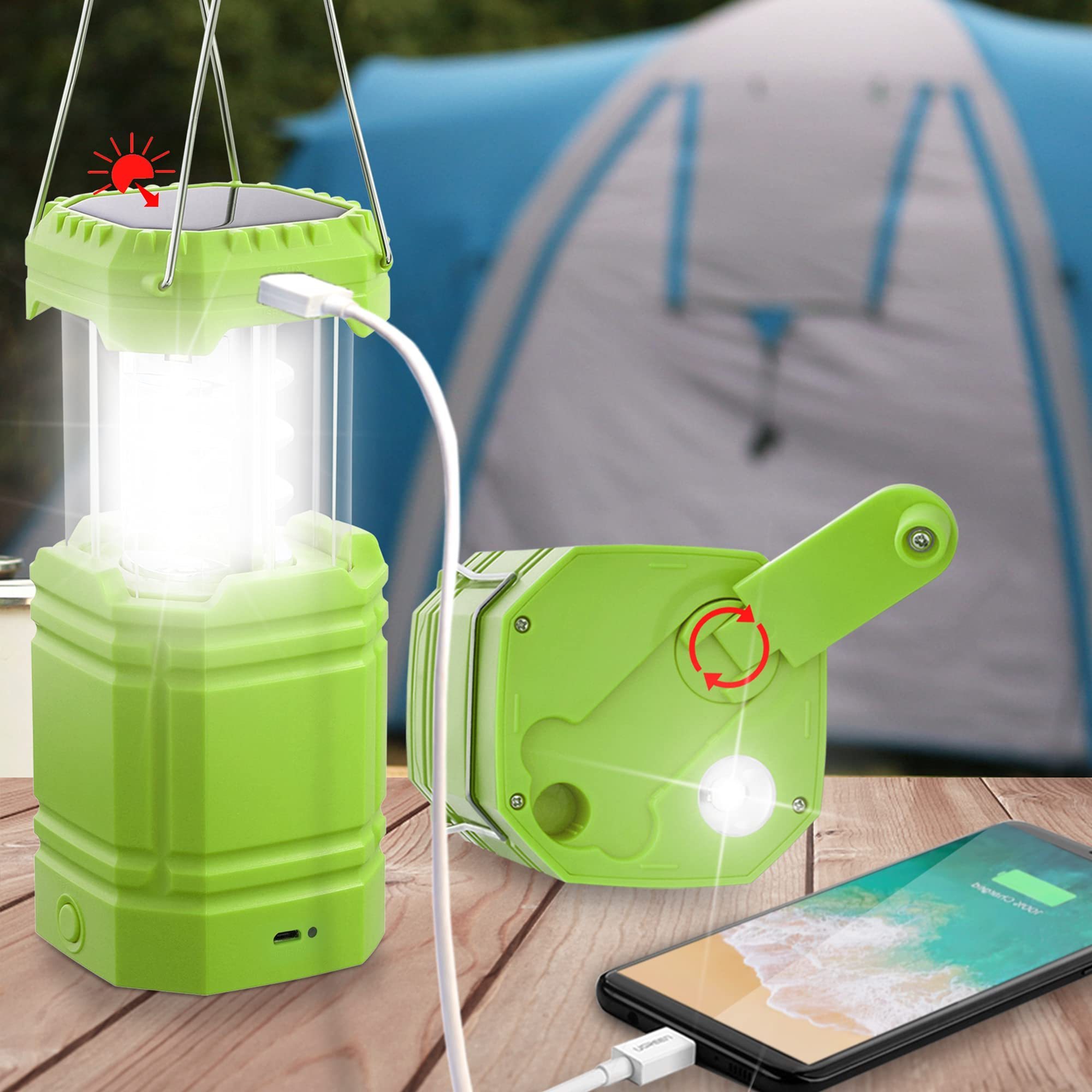 Portable Solar Hand Crank Flashlight Rechargeable Hanging Led Lantern Outdoor Emergency Survival Tent Lamp