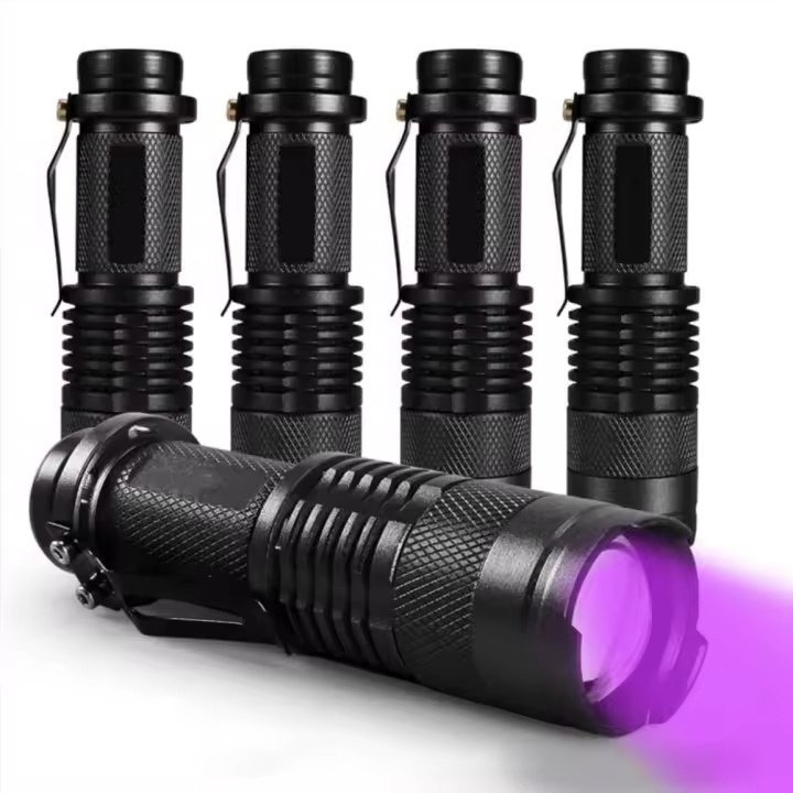 Drop Shipping Powerful Small Purple Zoomble UV Torch 395nm 365nm Flash Light UV Led Flashlight for Test Jade and Amber