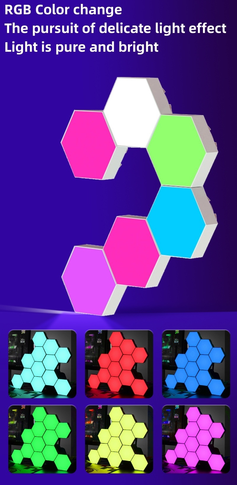 LYA Honeycomb Wall Lamp  DIY Hexagon  Quantum Modular Touch Sensitive Creative  RGB LED Hexagonal Light For Living Room