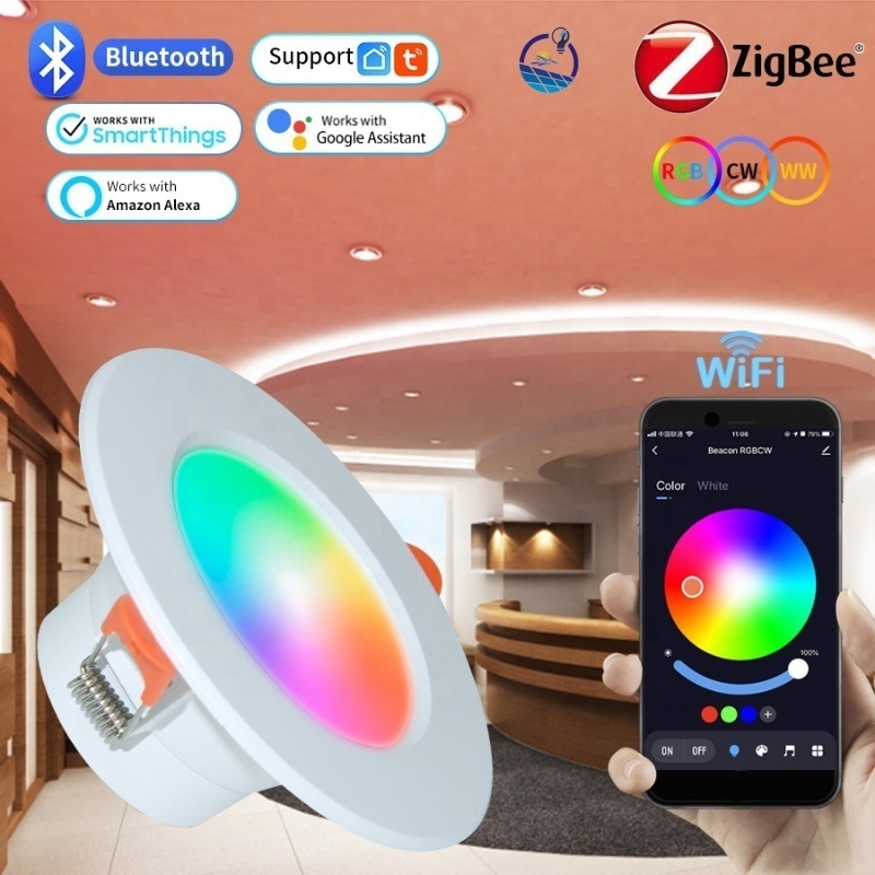 OEM WiFi RGBCW Tuya Led Downlight Trimless Dimmable RGB Recessed Ceiling Light Pot Light Smart Downlight