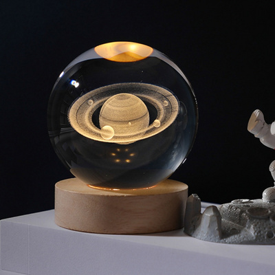 Moon Astronaut Planet Globe 3D Crystal ball Laser Engraved Solar System Ball with Touch Switch LED Light Base Astronomy Gift