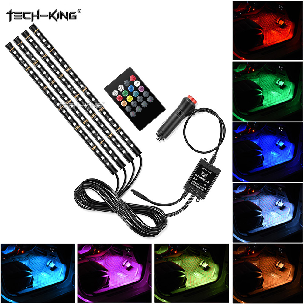 Car cigarette lighter USB plug RGB interior atmosphere light foot light strip 5050 72SMD LED RGB Car Foot Ambient Light