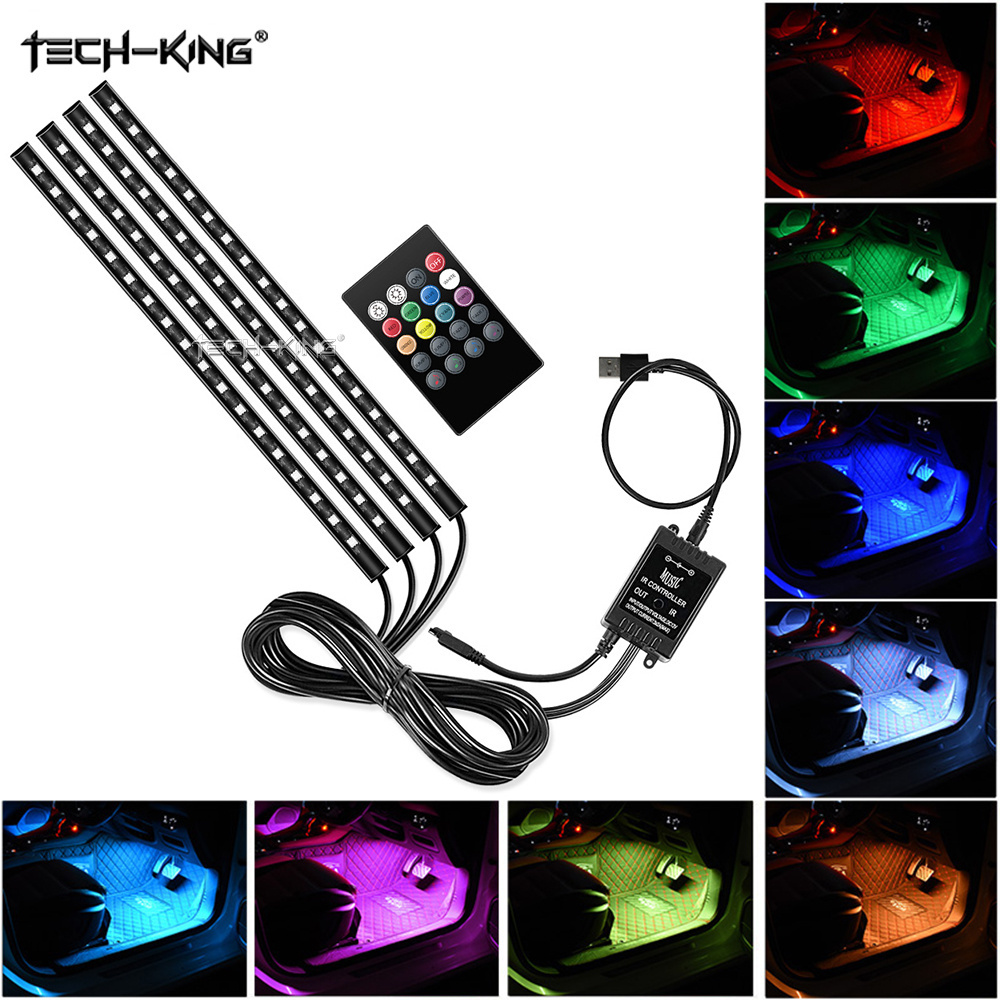 Car cigarette lighter USB plug RGB interior atmosphere light foot light strip 5050 72SMD LED RGB Car Foot Ambient Light