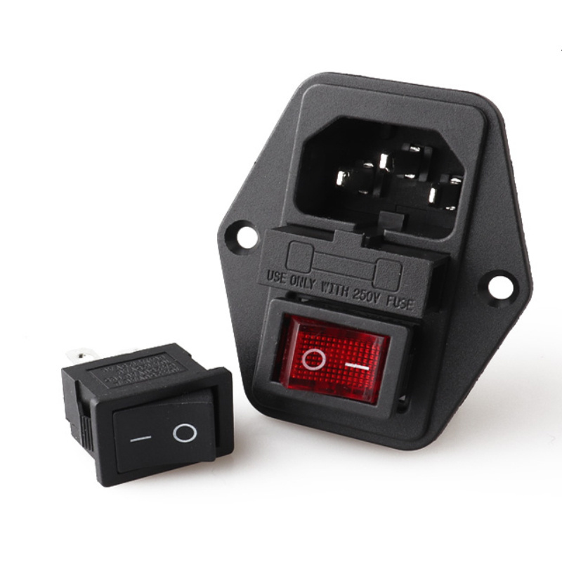 Power Rocker Switch IEC 3 Pin 320 C14 Inlet Power Sockets Switch Connector Plug 10A 250V AC Power Switch