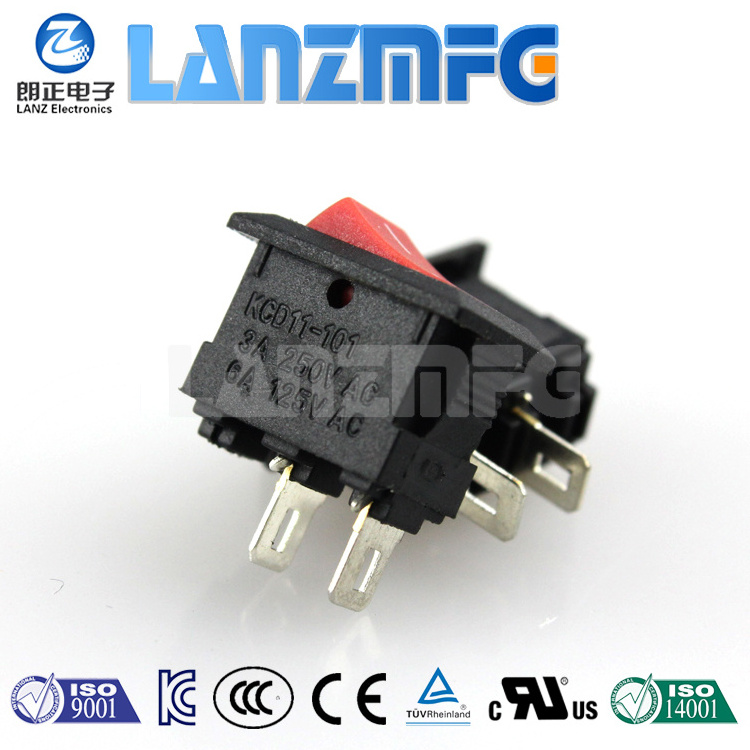 Rocker Switch KCD11- 101/2P Red ON-OFF 250V 10000 Times Lanzmfg CN;ZHE CQC CE 3A