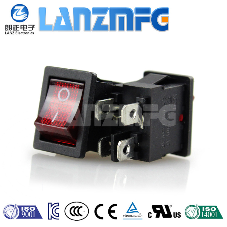 KCD1-201N  red light illuminated rocker switch,4 pins 220V boat switch  4 Pin ON OFF Rocker Switch With RED Button