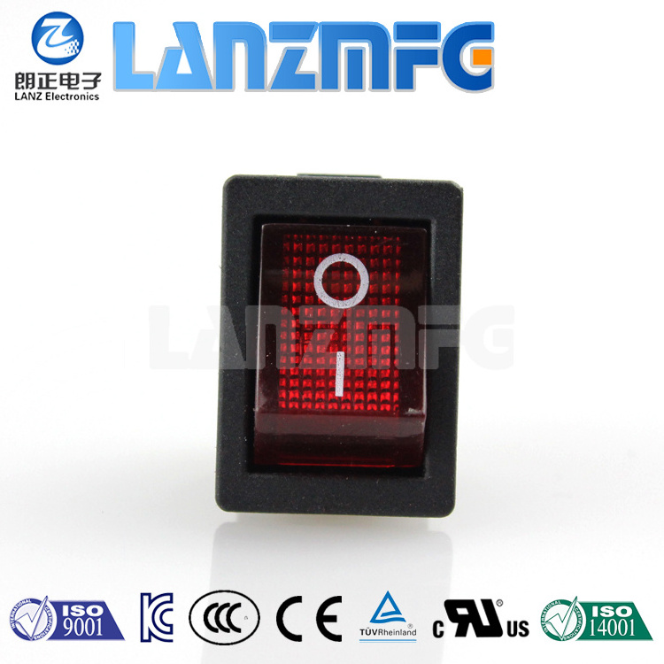 KCD1-201N  red light illuminated rocker switch,4 pins 220V boat switch  4 Pin ON OFF Rocker Switch With RED Button