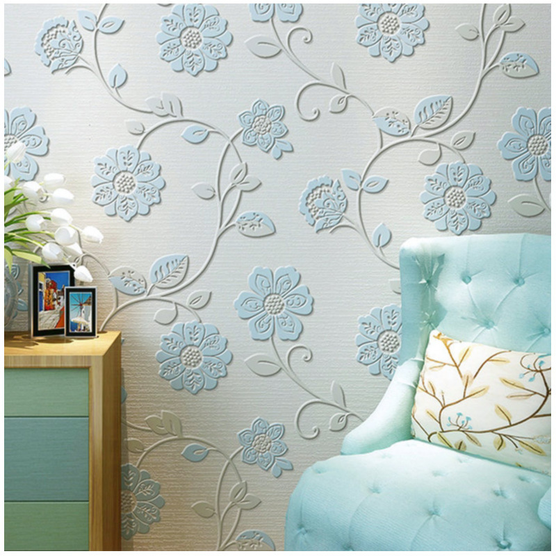 Blue Pink Beige Floral 3d Embossed Wall Paper Home Decor Bedroom Living Room Kid's Room Wall Treatment Background Wallpapers