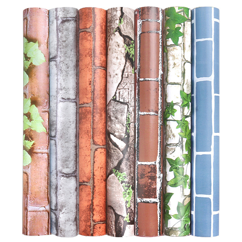 Waterproof PVC Leaf Brick Wallpapers Bedroom Wall Kitchen Stove Cupboard Sticker Vinyl Self Adhesive Wall Paper