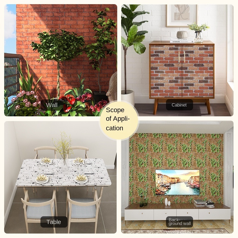 Waterproof PVC Leaf Brick Wallpapers Bedroom Wall Kitchen Stove Cupboard Sticker Vinyl Self Adhesive Wall Paper