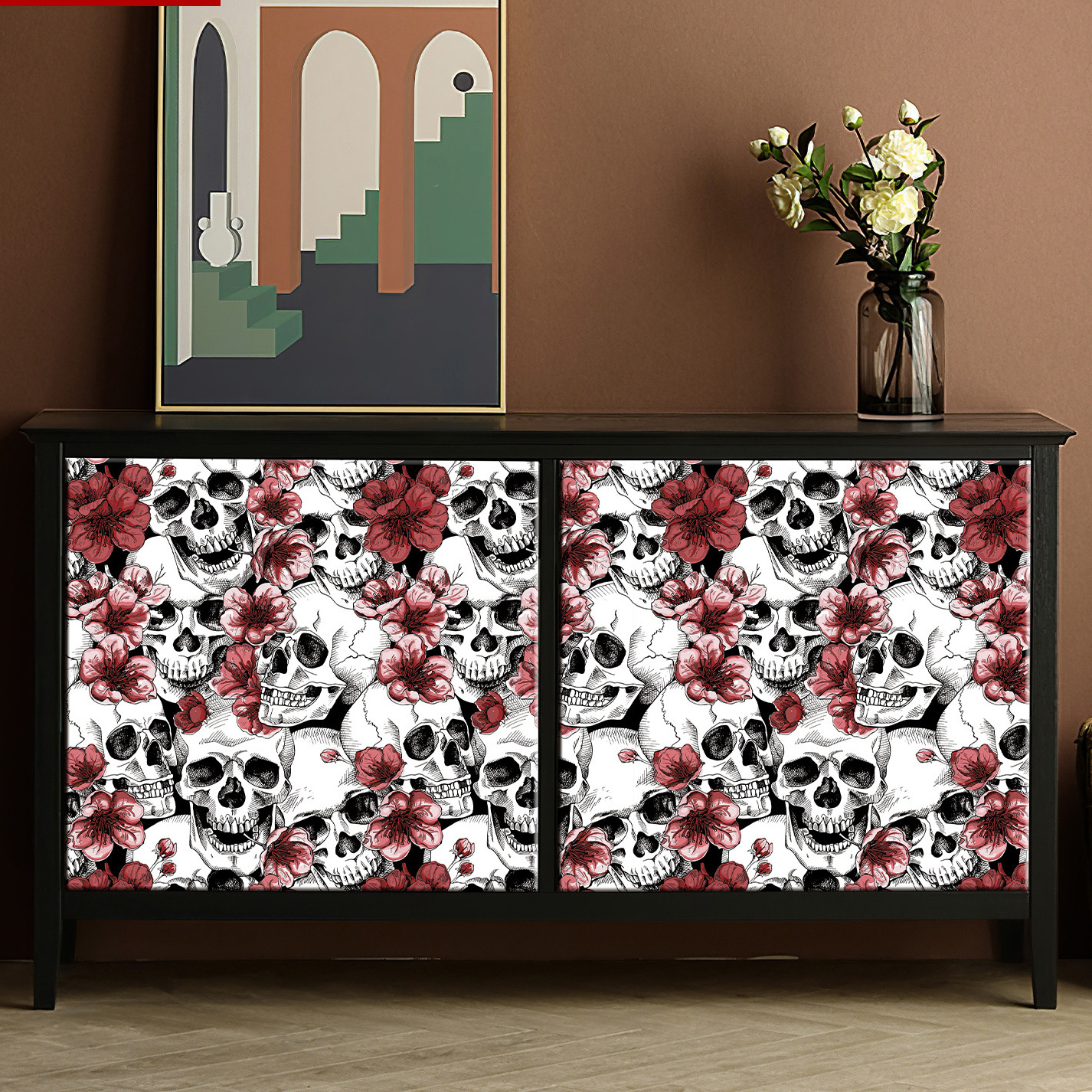 Waterproof 3D Skull Wallpaper Self Adhesive Halloween Wall Decoration Bedroom Living Room Furniture Renovation Contact Paper