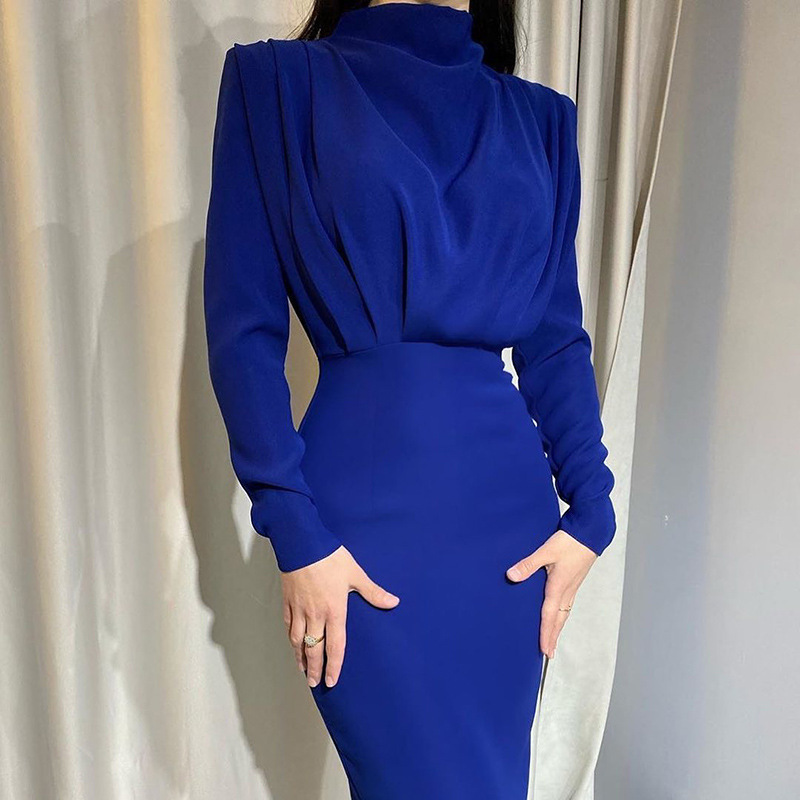 new casual dresses style fashion temperament waist waist solid color long sleeved womens dresses dress