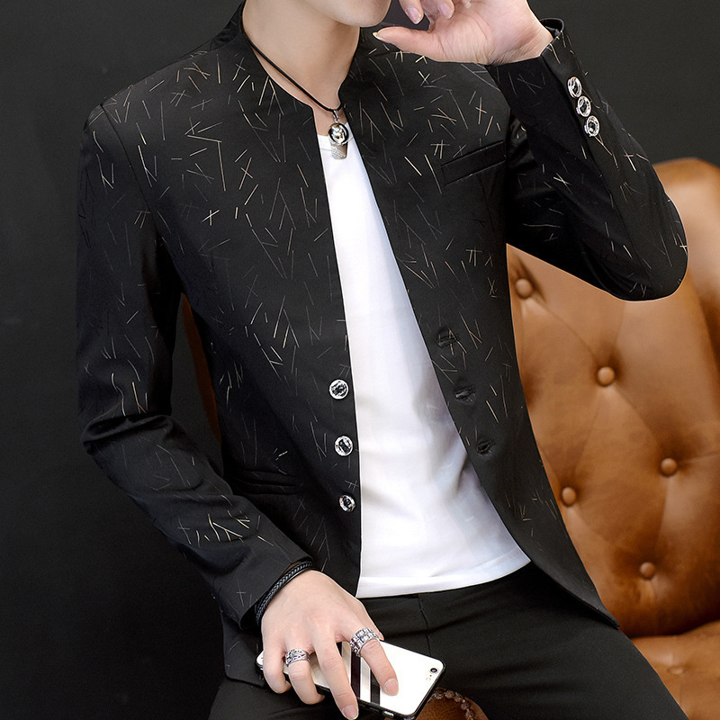 Men blazer suit Printed Slim Stand Collar Casual  mens suit Thin Jacket Youth costumes men's suits