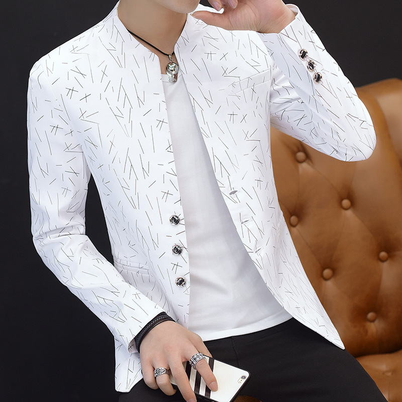 Men blazer suit Printed Slim Stand Collar Casual  mens suit Thin Jacket Youth costumes men's suits