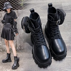 New Square Toe Thick-soled Boots Female British Style Increased Locomotive Boots Handsome Boots