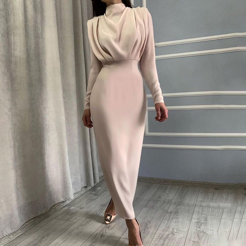 new casual dresses style fashion temperament waist waist solid color long sleeved womens dresses dress