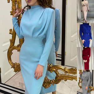 new casual dresses style fashion temperament waist waist solid color long sleeved womens dresses dress