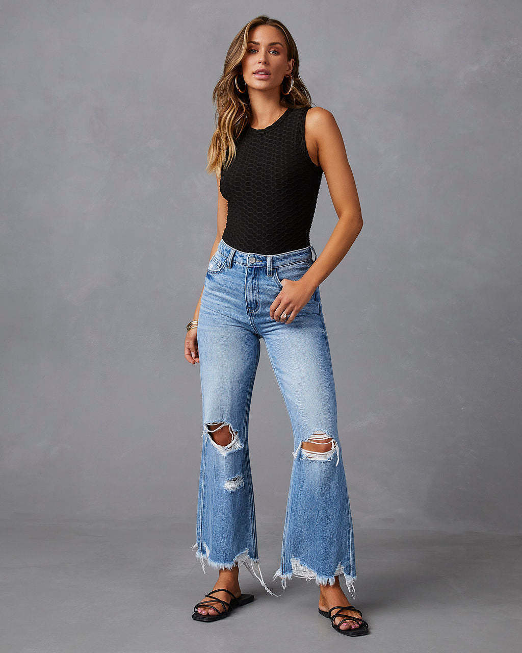 dropshipping products new women's wide leg trousers ladies tassel washed ripped long jean straight leg casual women pants jeans