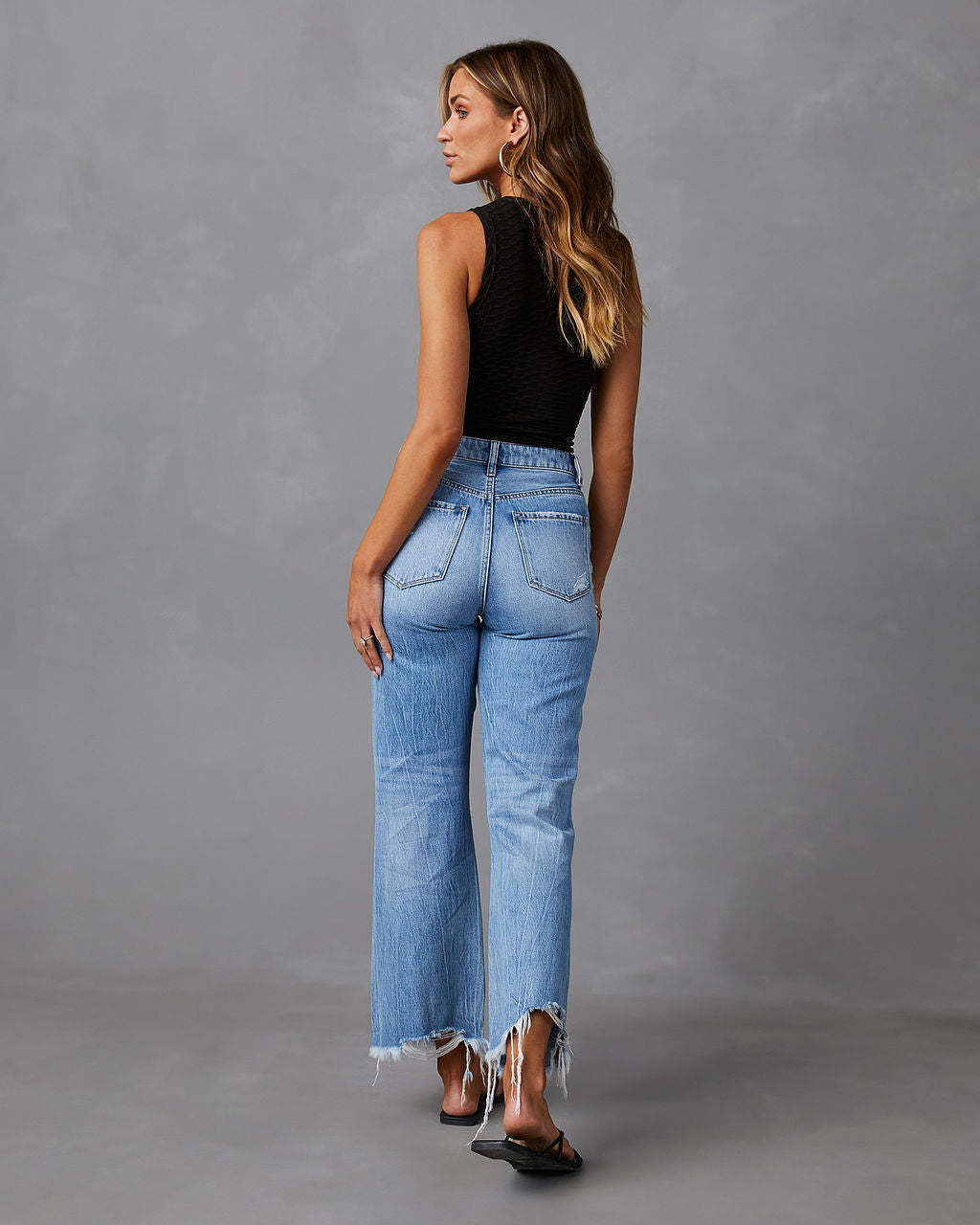 dropshipping products new women's wide leg trousers ladies tassel washed ripped long jean straight leg casual women pants jeans