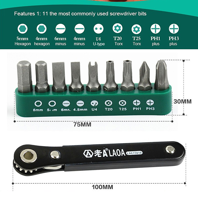 LAOA 10 in 1 Ratchet Screwdriver Set S2 Screwdrivers Forward And Reverse Multifunction Tool With Phillip Slotted Torx bits