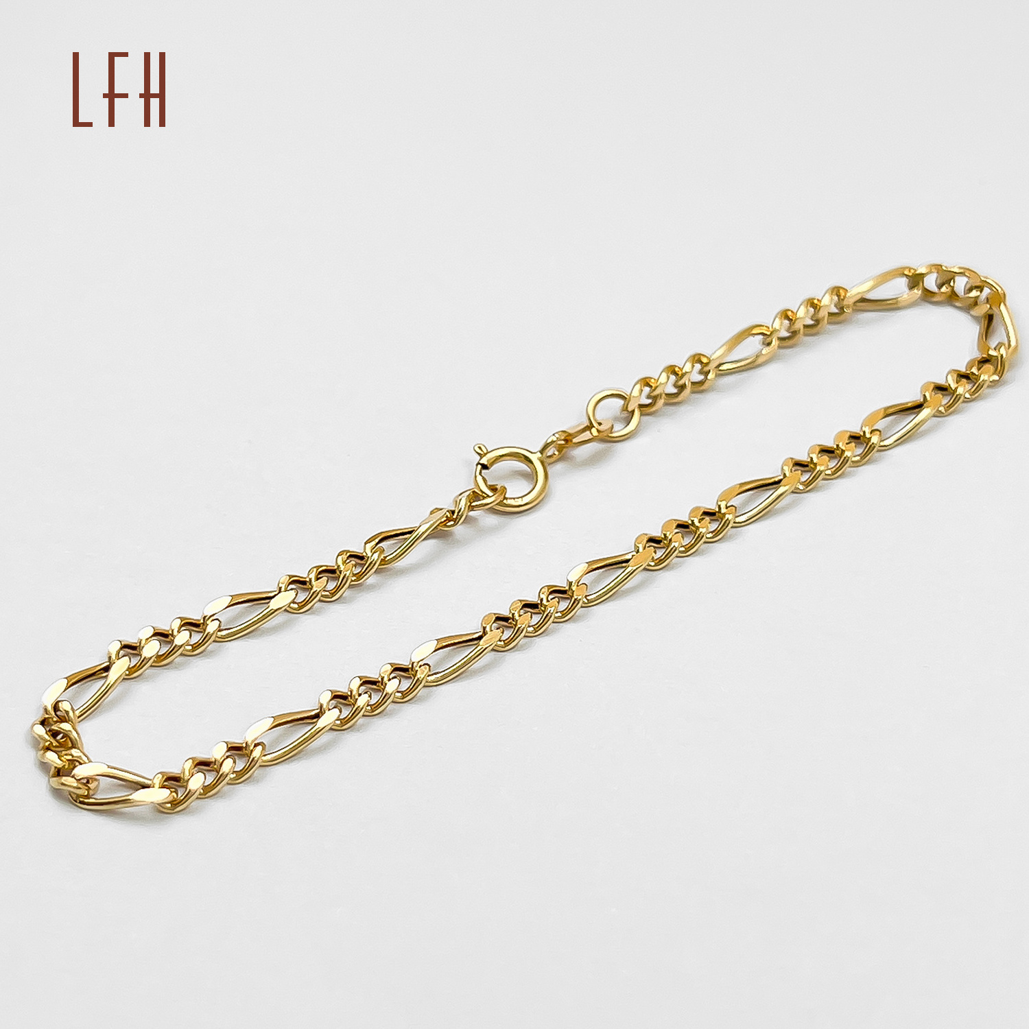 LFH Hiphop Saudi Gold Jewelry Pawnable 18k Hollow Figaro Gold Jewelry 18k Real Bracelet 18k Pure Gold Bracelet for men women