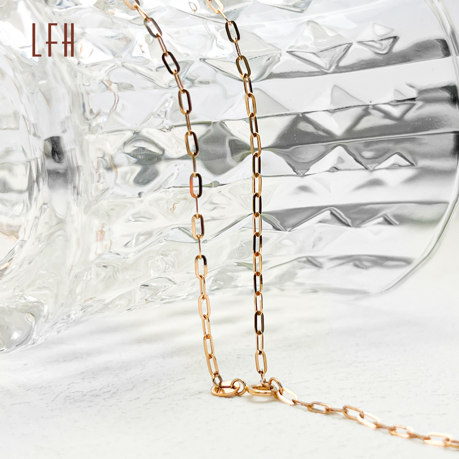 LFH Trendy Custom 18k Pure Gold jewelry Necklace Stretch flashO chain Paperclip Chain au750 gold 18k real chain necklace