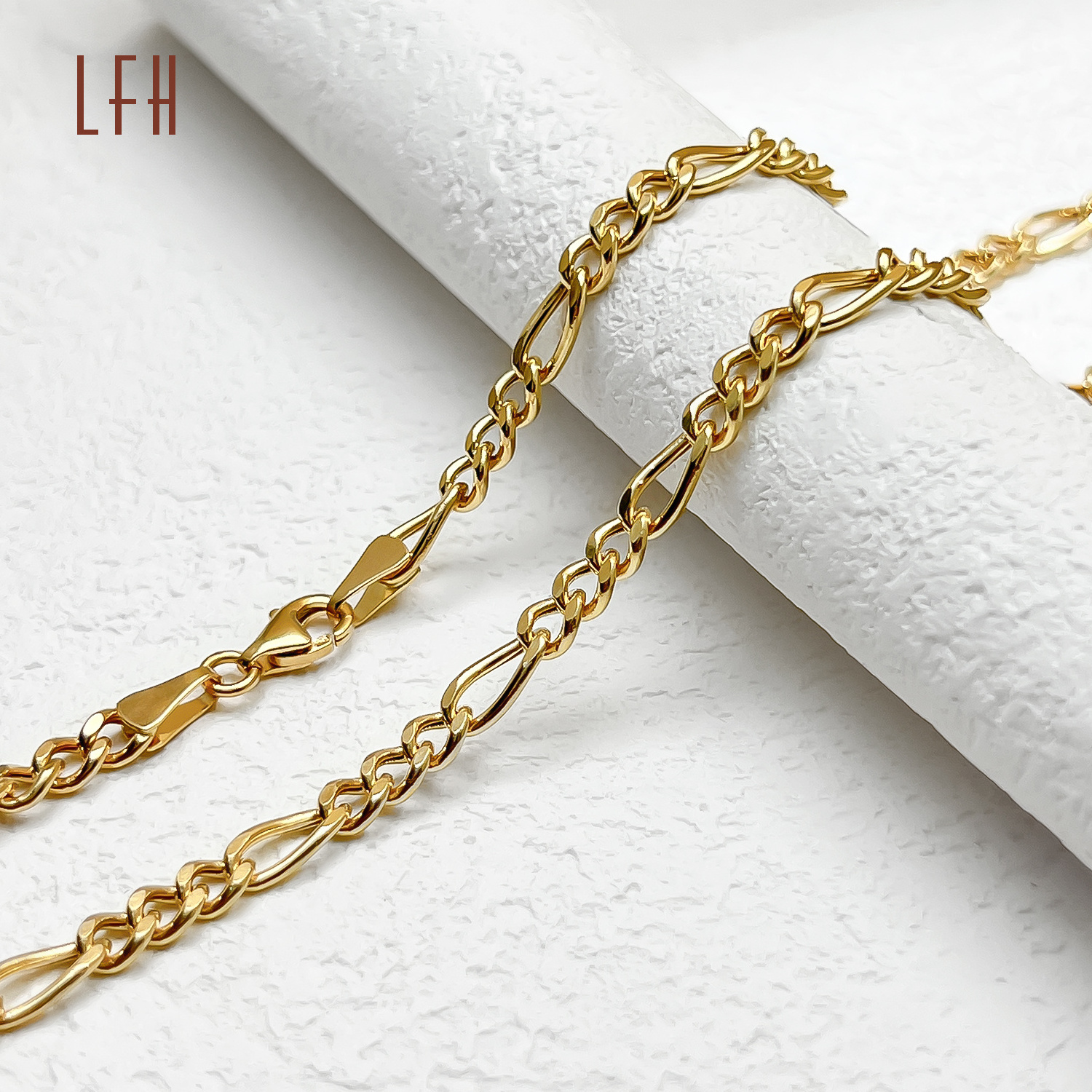 LFH Hiphop Saudi Gold Jewelry Pawnable 18k Hollow Figaro Gold Jewelry 18k Real Bracelet 18k Pure Gold Bracelet for men women