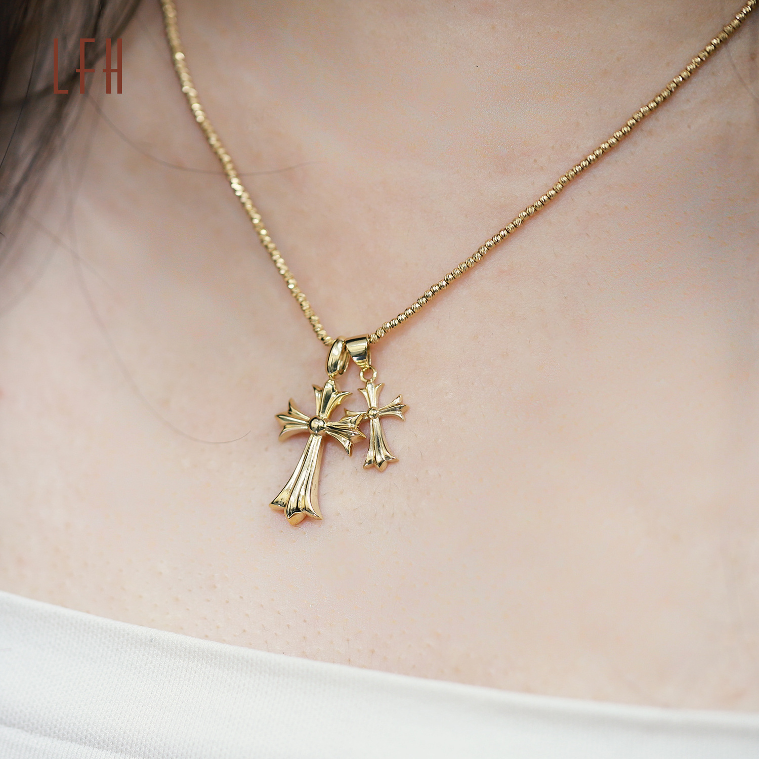 Au750 18k Gold Real Necklace 18k Pure Yellow Gold Corss Charm Necklace  Chain Pendent Cross Necklace Au750 Gold 18k Real