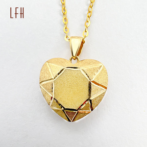 Real Pure Jewelry Chains Yellow Heart Shape Pendant Necklaces 18k Real Necklace Cuban Link Chain 18k Gold lightweight jewelry