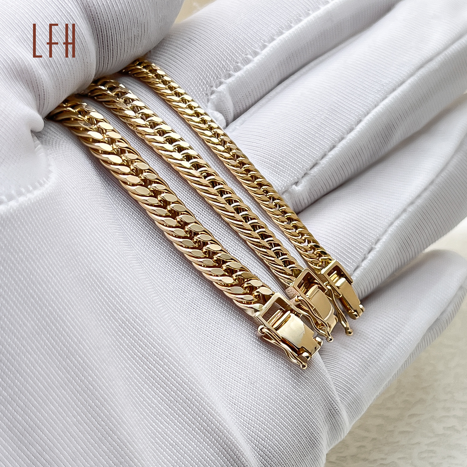 Hip Hop 4mm 5mm 6 Mm 18k Real gold Cuban Chain Bracelet Japan Gold real Jewelry 18k Men Chunky 18k Real Gold Chain Bracelet