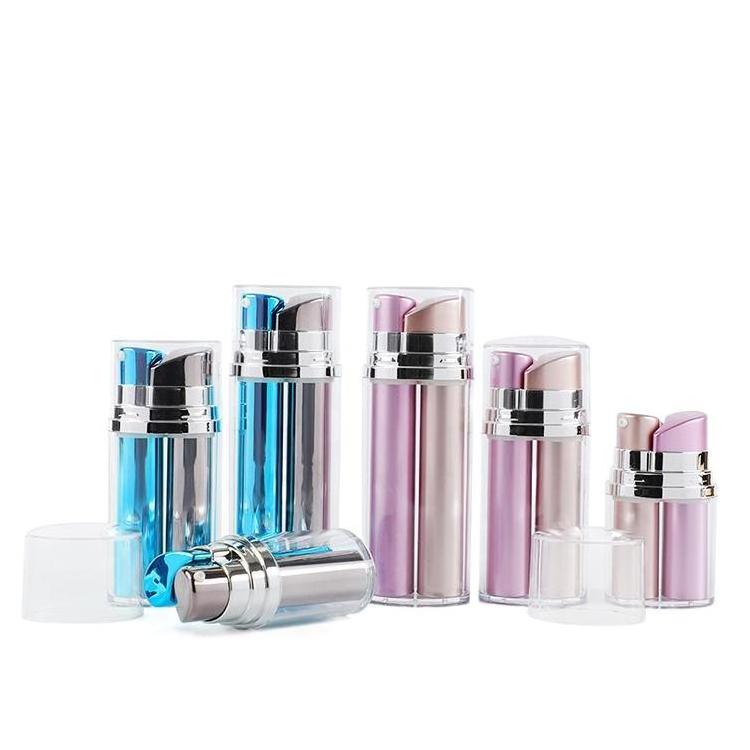 Luxury travel cosmetic bottle set twin chamber airless bottle pump lotion dual chamber bottles