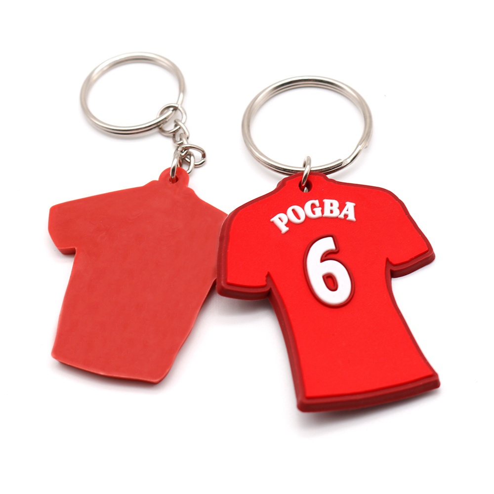 Personalized t shirt shaped baseball sports club team keyring custom silicone rubber soft PVC football soccer jersey keychain