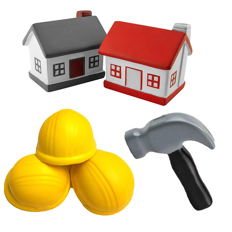 Personalized custom shaped house window hammer anti-stress relief building construction hard hats hardhat stress ball