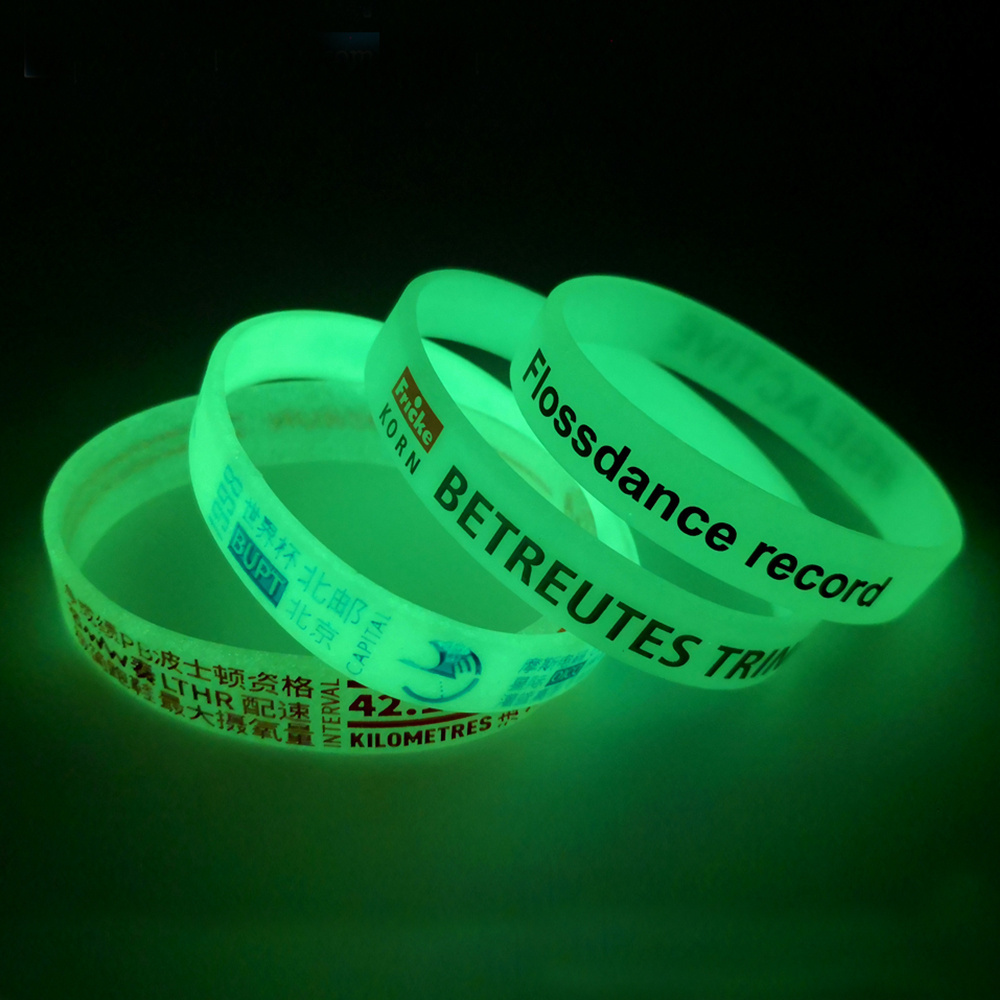 High quality bulk cheap custom logo festival party events ecofriendly rubber bracelet luminous glowing glow silicone wristband