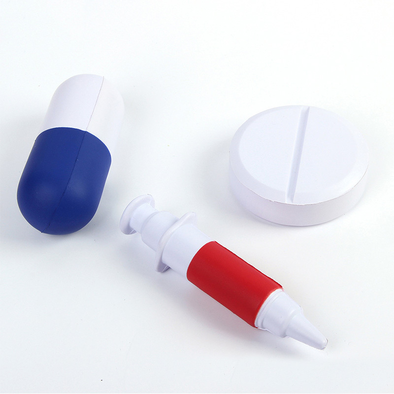 Promotional custom large stress fidget squeeze ball tooth brain pill syringe heart shape pharmacy medical stress ball with logo