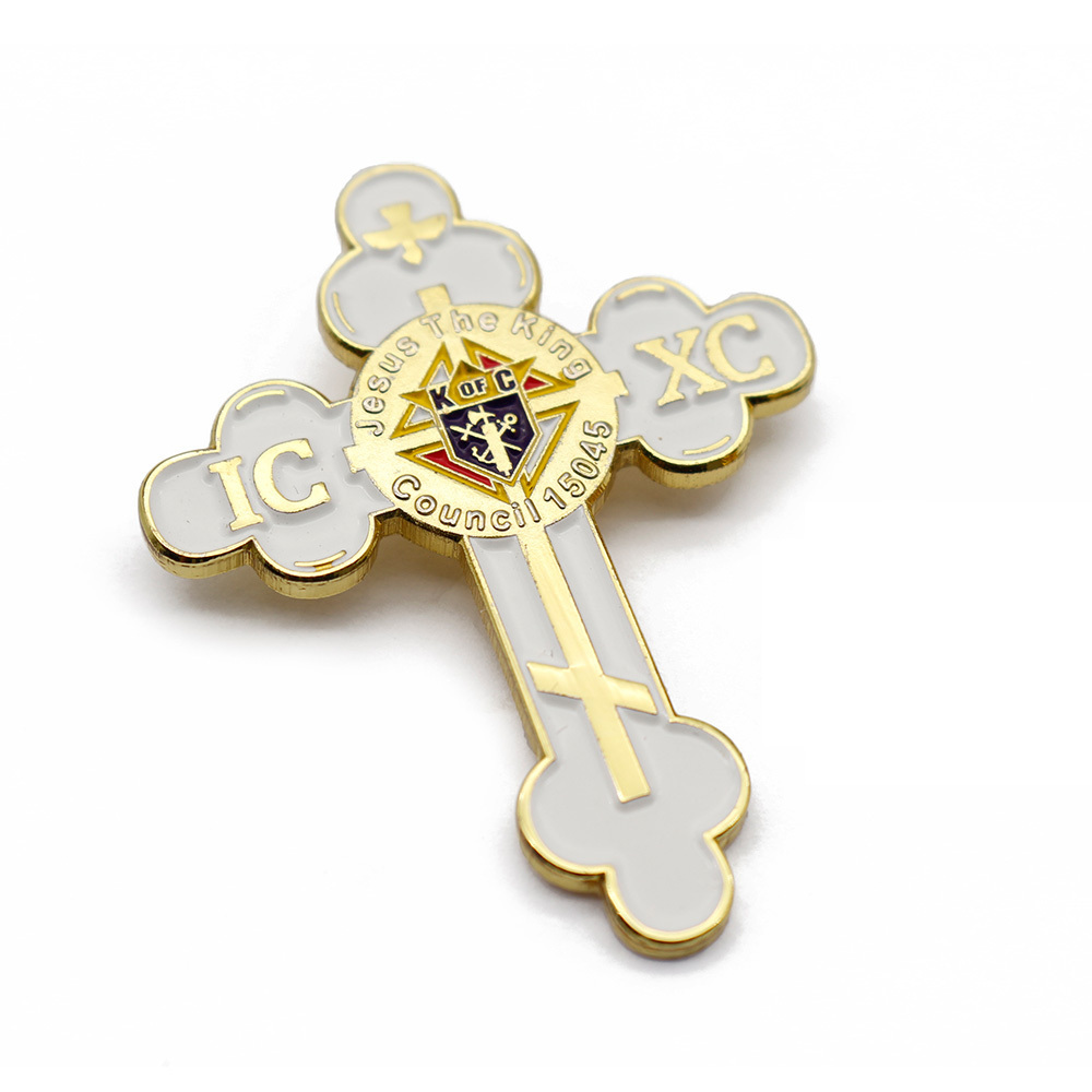 Wholesale design custom shaped metal enamel gold religious jesus christian rhinestone mini vintage cross lapel pin badge