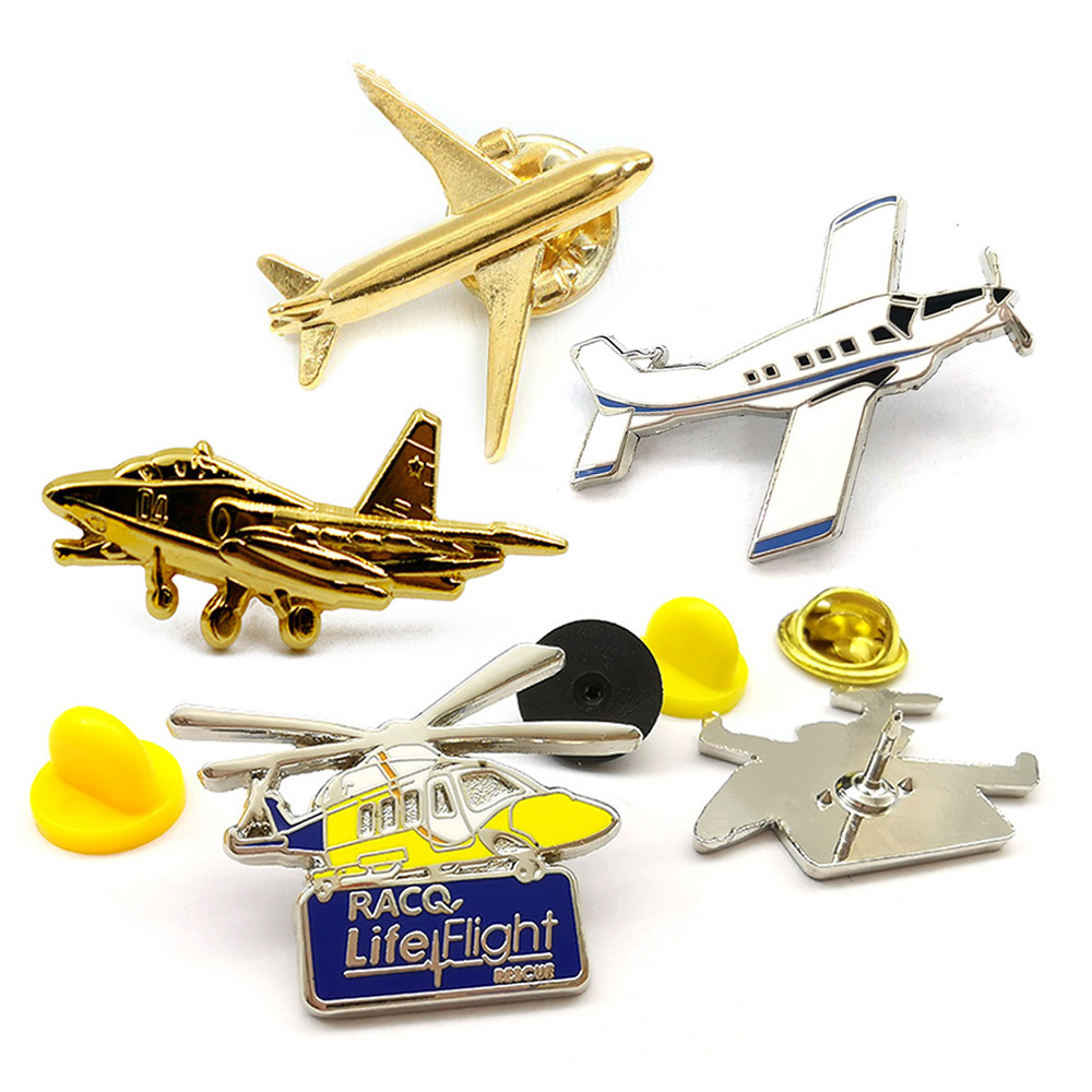 Custom metal die casting enamel airplane aircraft brooch pin badge souvenir hat air plane lapel pin with chain