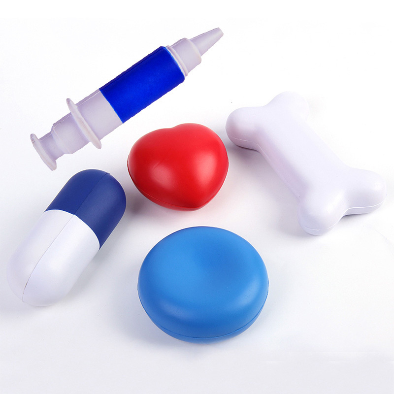 Promotional custom large stress fidget squeeze ball tooth brain pill syringe heart shape pharmacy medical stress ball with logo