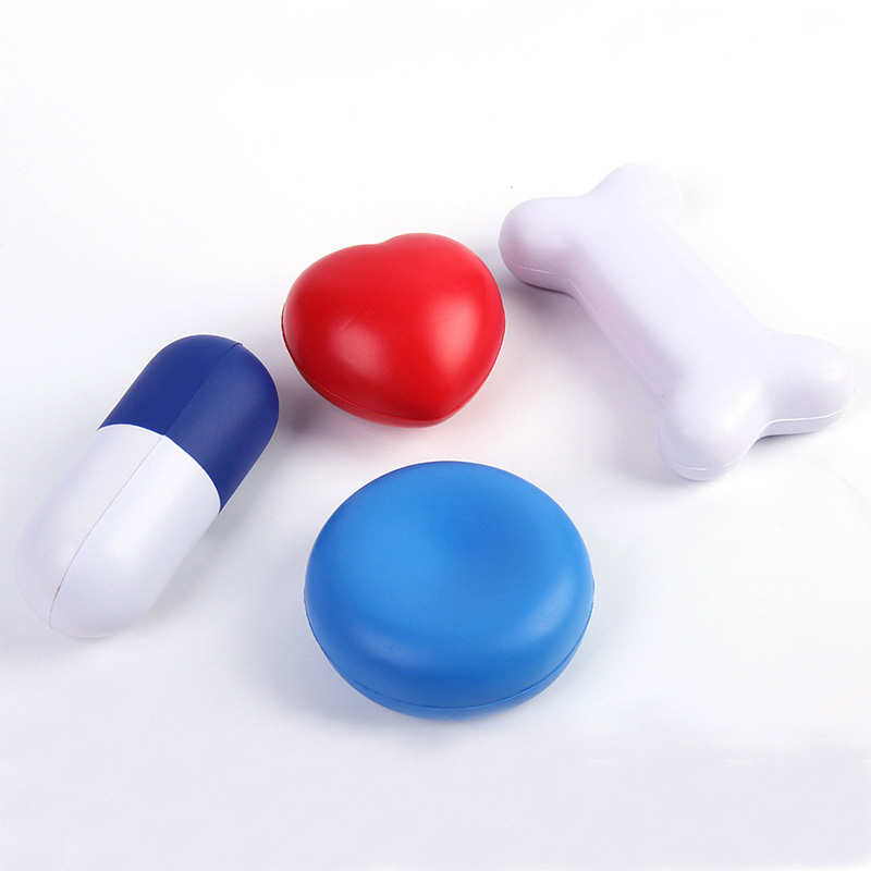 Promotional custom large stress fidget squeeze ball tooth brain pill syringe heart shape pharmacy medical stress ball with logo