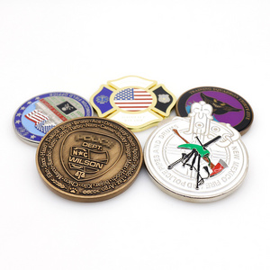 Wholesale cheap blank metal 3d logo transparent enamel gold silver antique plated fire dept challenge coin custom for laser