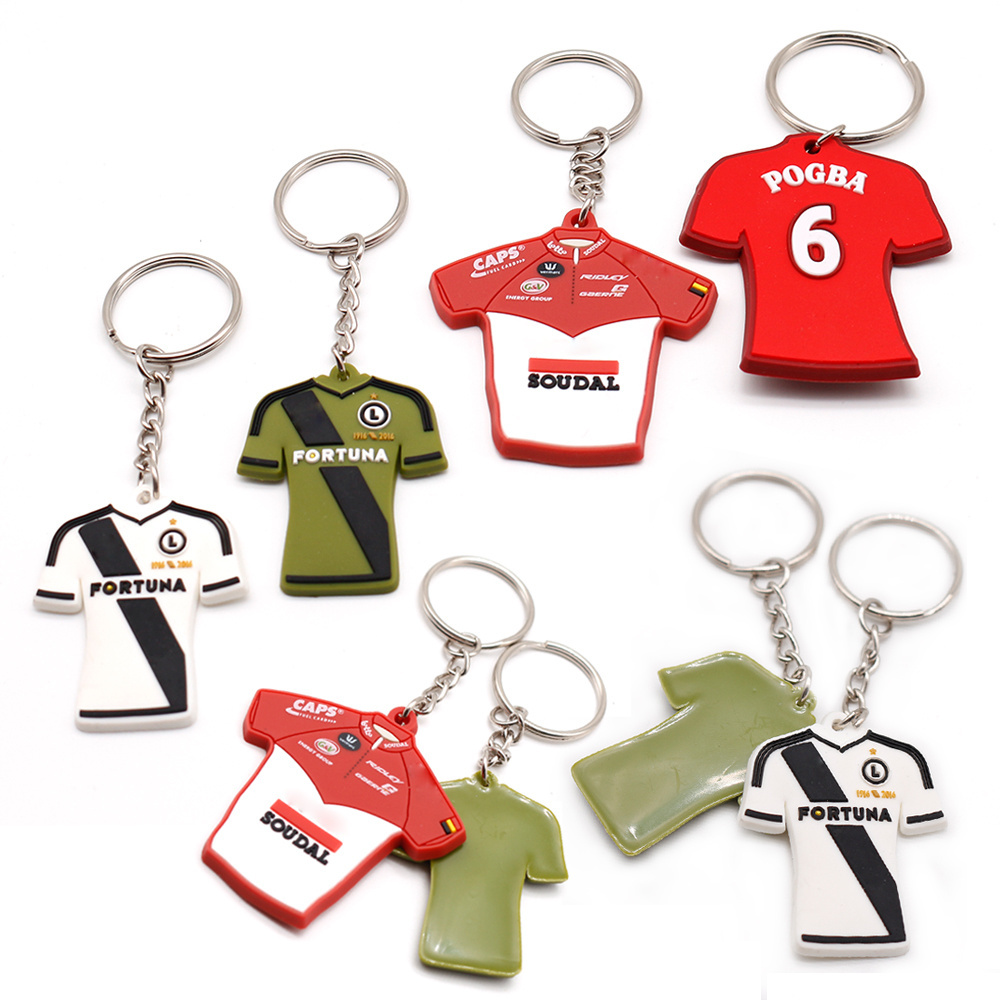 Personalized t shirt shaped baseball sports club team keyring custom silicone rubber soft PVC football soccer jersey keychain